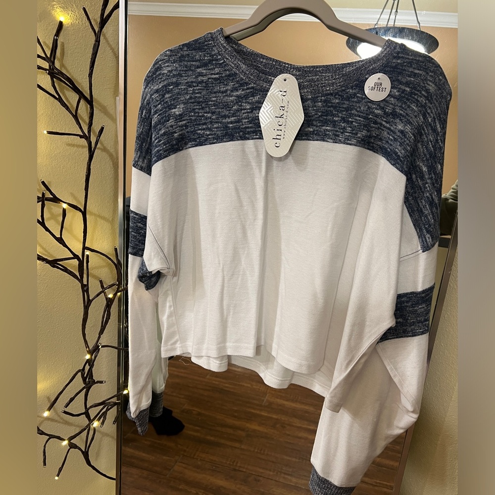 Chicka-D Blue and White Long Sleeve Top